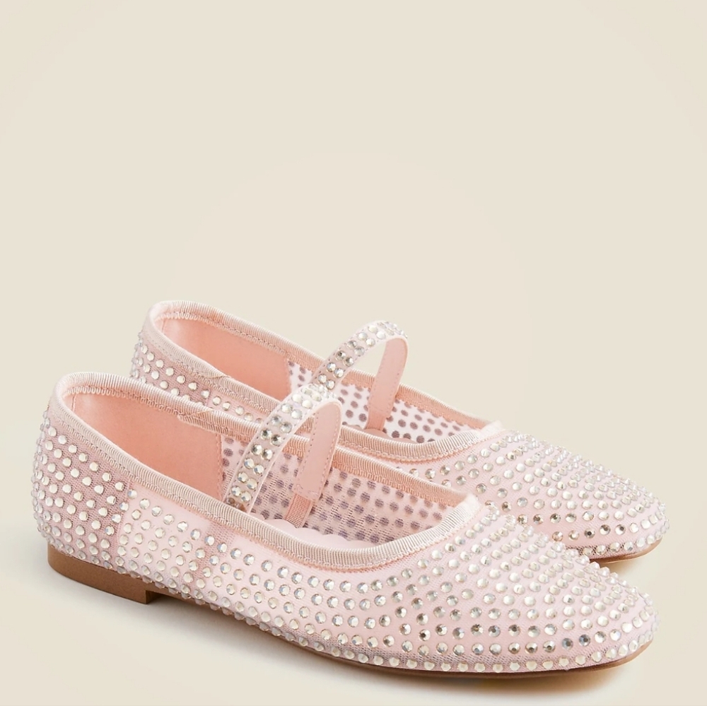 J CREW PINK Crystal -Embelleished Mesh Ballet/Mary Jane Flats Size 1